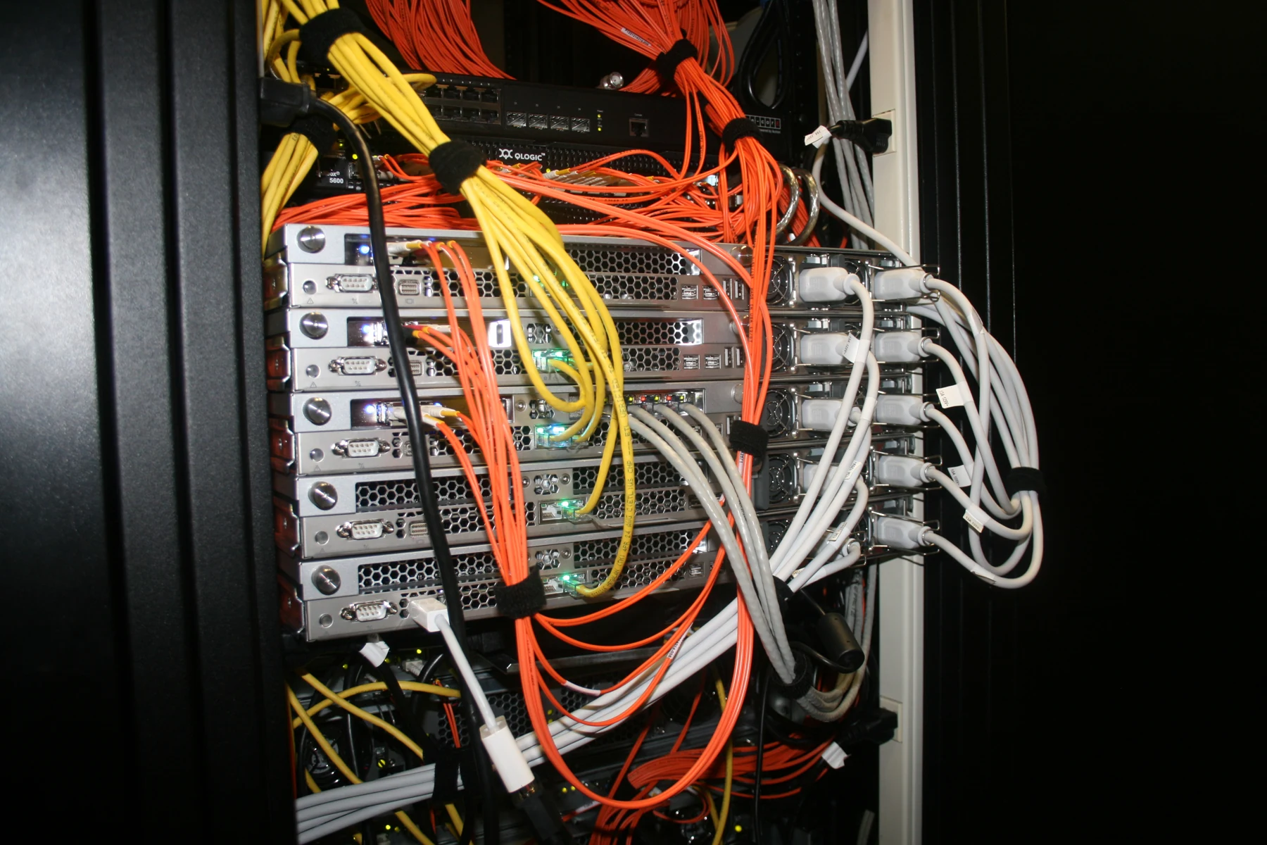 Network cables and switching equipment installed in a server rack