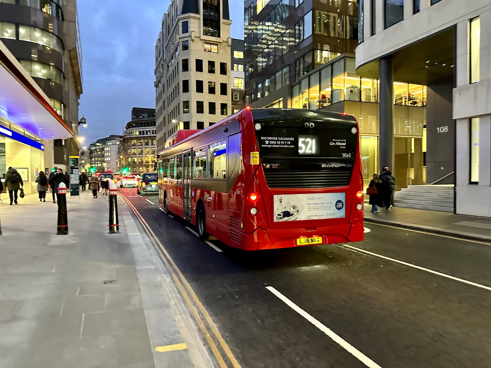 A London bus on Cannon Street, February 2023